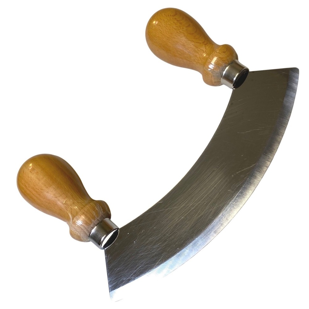 Vintage FAMA Maniago Italy INOX 8" Double Handle Mezzaluna‎ Herb Chopper